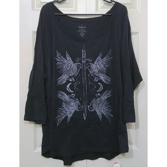 Torrid Sword Bird Moon Goth Scoop Neck Graphic Tee - Picture 1 of 2